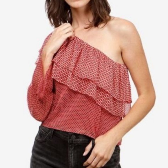 Lucky Brand Red Print One Shoulder Top - Size L - Picture 8 of 9